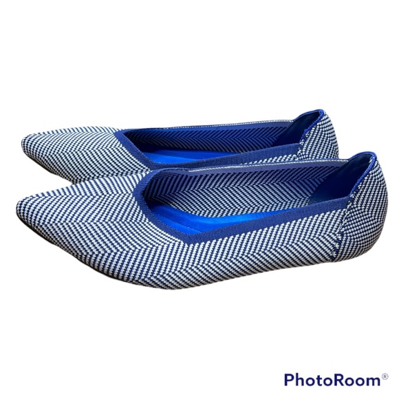 French Blu Halo Navy Blue Herringbone Pointy Flats Size 8 - Picture 2 of 6